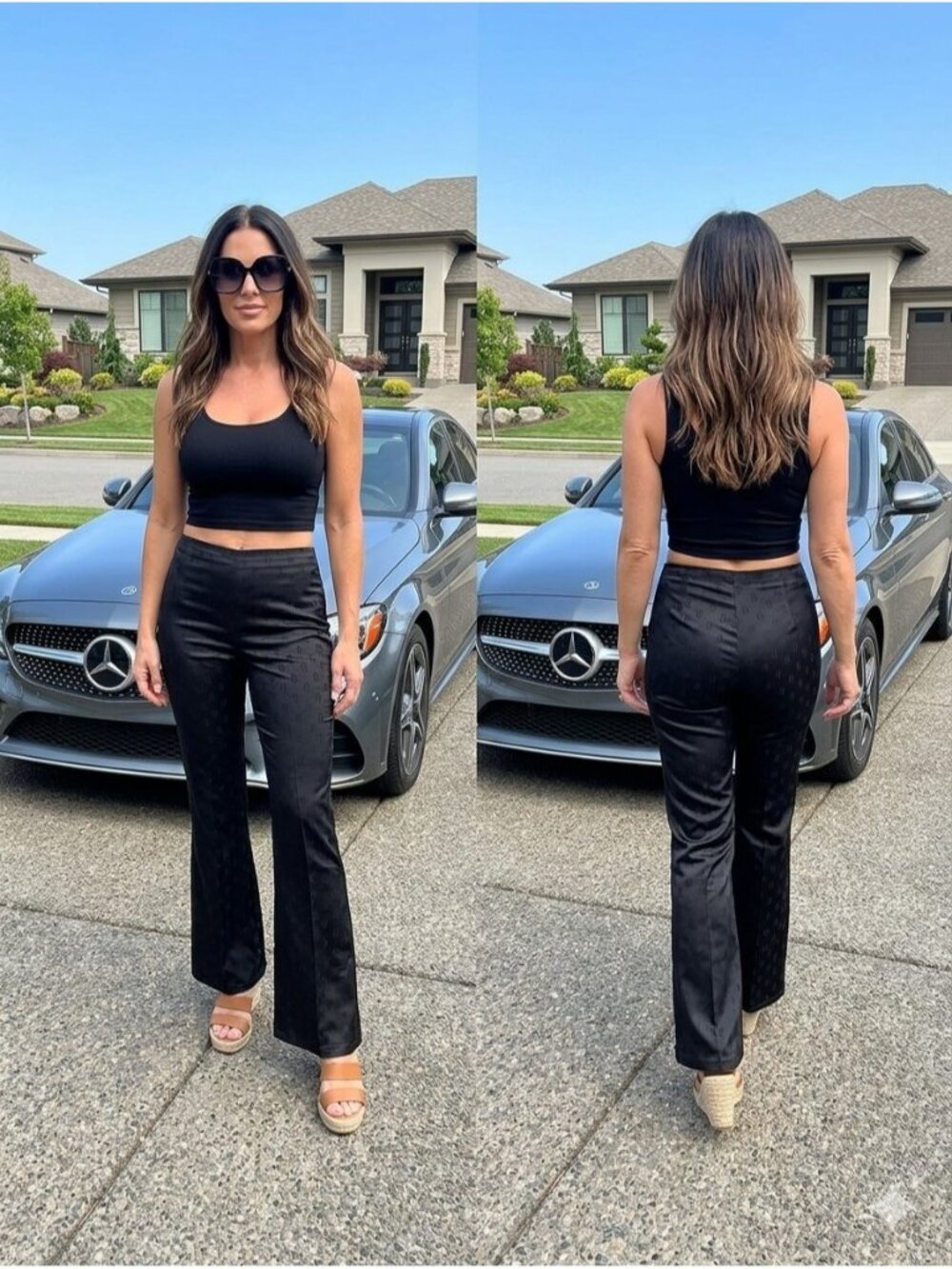 Sassia Paris Prato Line Black Flare Pants Monogram Logo Print Made In France 1